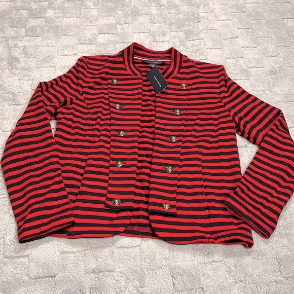 Tommy Hilfiger Old Money Military Red & Navy Sailor Open Front Blazer Cardigan M - Picture 3 of 7
